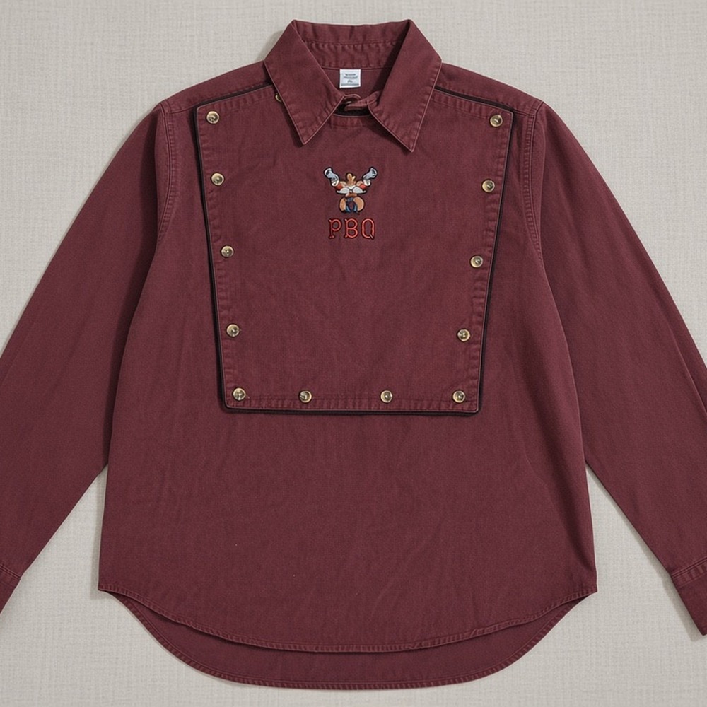 Vintage PBQ Bib Front Western Shirt Mens XL Maroon Cowboy Embroidered Cotton